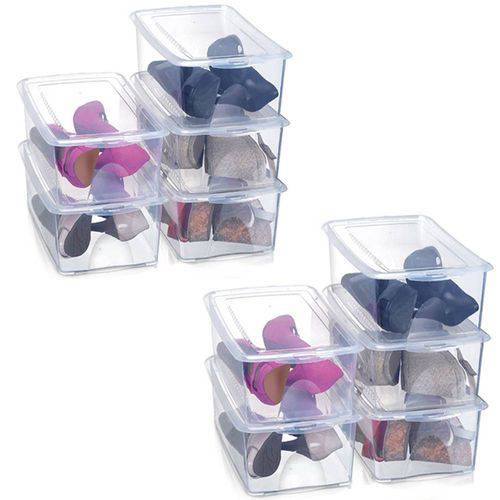 Tamanhos, Medidas e Dimensões do produto Kit 10 Caixas de Sapato Transparente Pratic Arthi Organizador Empilhável Quartos Closets