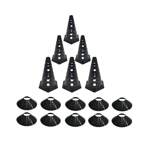 Tamanhos, Medidas e Dimensões do produto Kit 10 Cones Furado Demarcatório + 10 Pratos Agilidade Black