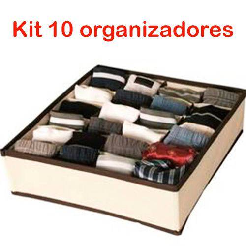 Tamanhos, Medidas e Dimensões do produto Kit 10 Organizador de Gavetas TNT 24 Espaços para Calcinhas Cuecas Meias