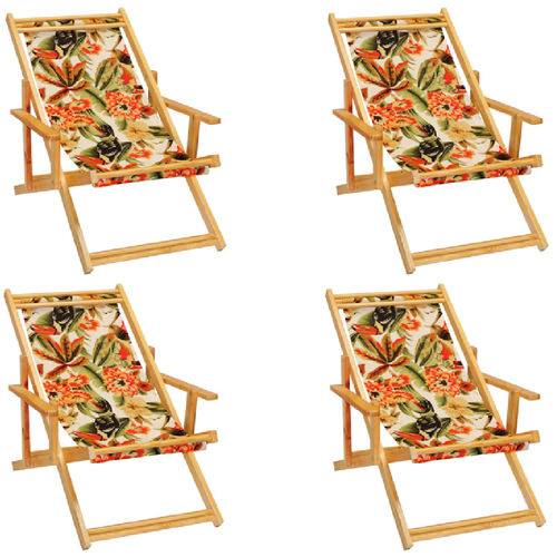 Tamanhos, Medidas e Dimensões do produto Kit 4 Cadeira Espreguiçadeira Preguiçosa Dobravel Madeira Maciça - Floral Tucano