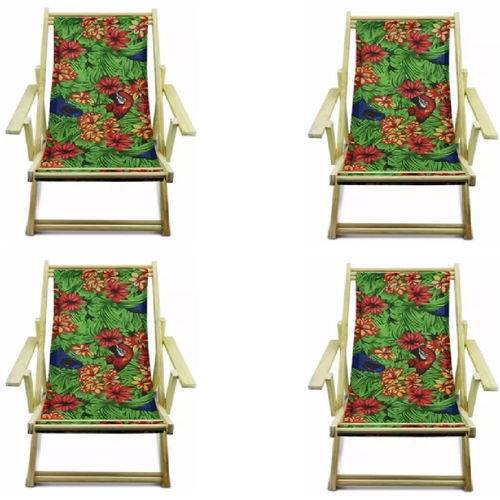 Tamanhos, Medidas e Dimensões do produto Kit 4 Cadeira Preguiçosa Espreguiçadeira Dobrável Natural - Estampa Flores Arara