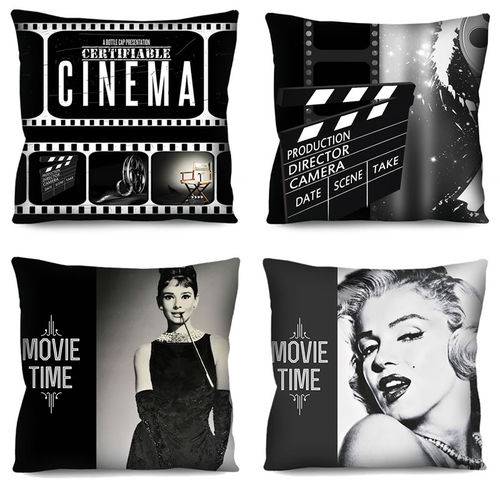 Tamanhos, Medidas e Dimensões do produto Kit 4 Capas de Almofada Cinema Claquete Audrey Marilyn 42cm