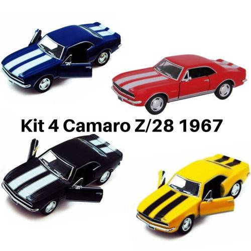 Tamanhos, Medidas e Dimensões do produto Kit 4 Carro de Coleção Chevrolet Camaro Z/28 Ano 1967 Vintage Kinsmart