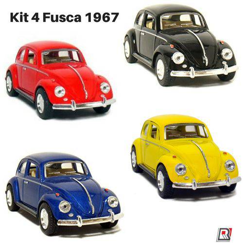 Tamanhos, Medidas e Dimensões do produto Kit 4 Miniatura Carro de Coleção Volkswagen Fusca Clássico Nacional 1/32 Kinsmart