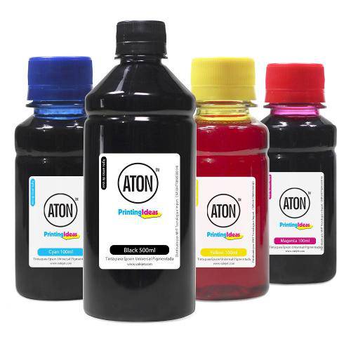 Tamanhos, Medidas e Dimensões do produto Kit 4 Tintas para Epson Universal Black 500ml Coloridas 100ml Aton Pigmentada