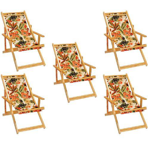 Tamanhos, Medidas e Dimensões do produto Kit 5 Cadeira Espreguiçadeira Preguiçosa Dobravel Madeira Maciça - Floral Tucano