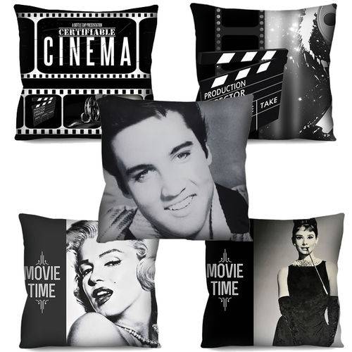 Tamanhos, Medidas e Dimensões do produto Kit 5 Capas de Almofada Decorativa Cinema Marilyn Audrey Elvis 42cm