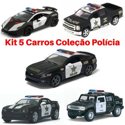 Tamanhos, Medidas e Dimensões do produto Kit 5 Coleção Miniatura Carro Policial / Policia 1/38 Cor Preto Kinsmart