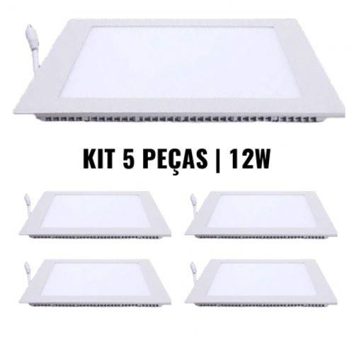 Tamanhos, Medidas e Dimensões do produto Kit 5 Luminárias Plafon 12W LED Painel Embutir Slim QUADRADO Branco Frio Bivolt
