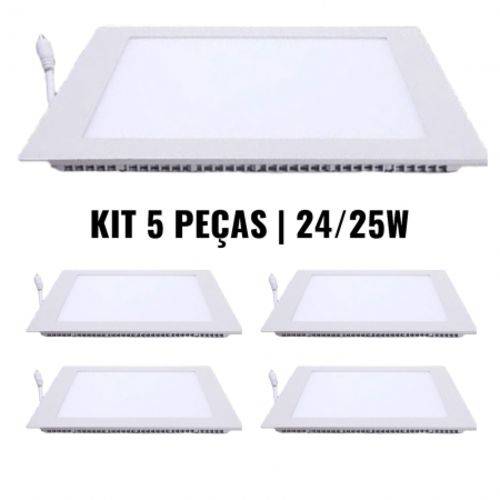 Tamanhos, Medidas e Dimensões do produto Kit 5 Plafon 25W Luminária LED Painel Embutir Slim QUADRADO Branco Frio BRIWAX 6500K