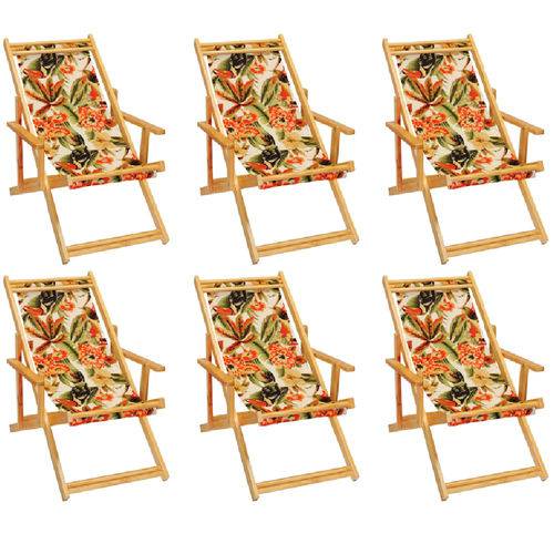 Tamanhos, Medidas e Dimensões do produto Kit 6 Cadeira Espreguiçadeira Preguiçosa Dobravel Madeira Maciça - Floral Tucano