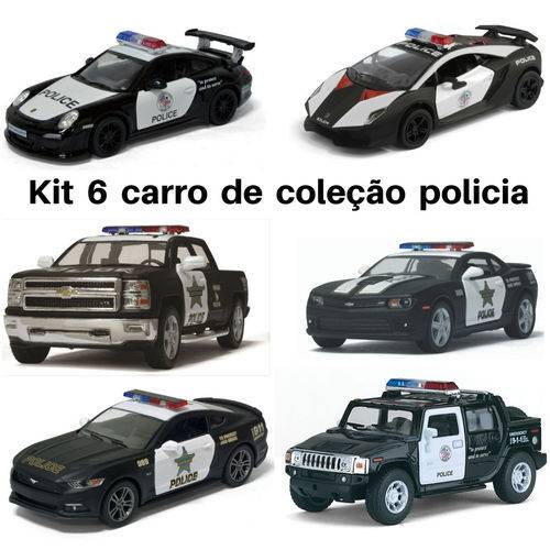Tamanhos, Medidas e Dimensões do produto Kit 6 Miniatura Carro de Coleção Policial Kinsmart Escala 1/40 Viatura Policia