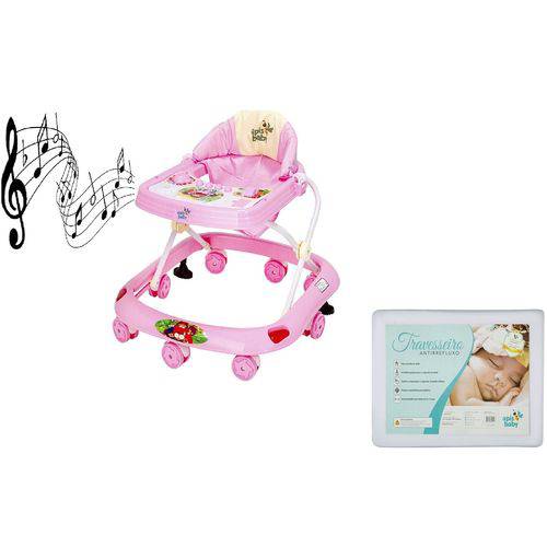 Tamanhos, Medidas e Dimensões do produto Kit Andador Antiderrapante Rosa Musical e Travesseiro Anti Refluxo Pequeno - Apis Baby
