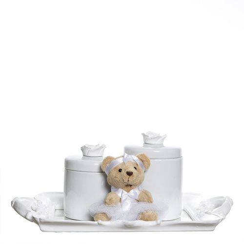 Tamanhos, Medidas e Dimensões do produto Kit Bandeja Espelho com 2 Potes e Ursinha Branca Quarto Bebê Menina