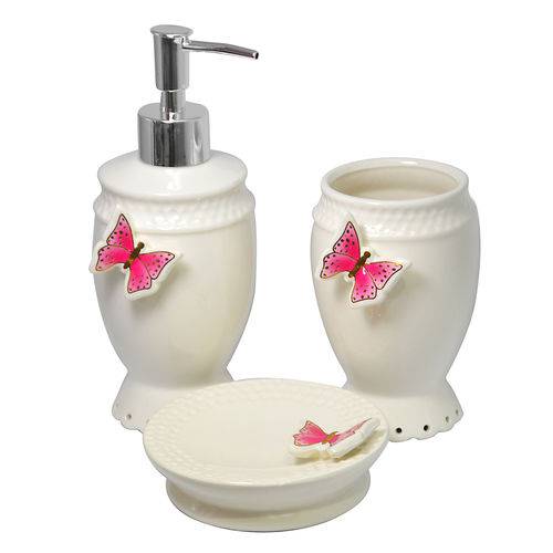 Tamanhos, Medidas e Dimensões do produto Kit Banheiro Porta Sabonete Líquido Ceramica Borboletas