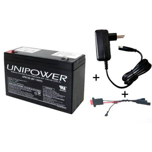 Tamanhos, Medidas e Dimensões do produto Kit Bateria Unipower 6v 12ah + Carregador + Chicote