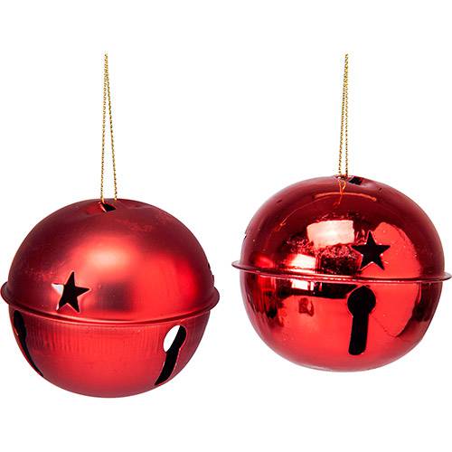 Tamanhos, Medidas e Dimensões do produto Kit Bolas Guizo em Metal Vermelha, 8 Cm - 6 Peças - Christmas Traditions