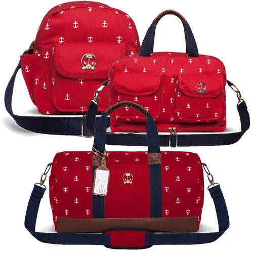 Tamanhos, Medidas e Dimensões do produto Kit 3 Bolsas Maternidade Navy Sarja Vermelho - Classic For Baby Bags