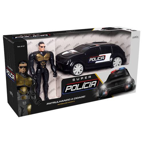 Tamanhos, Medidas e Dimensões do produto Kit Brinquedo Super Polícia Carro e Boneco