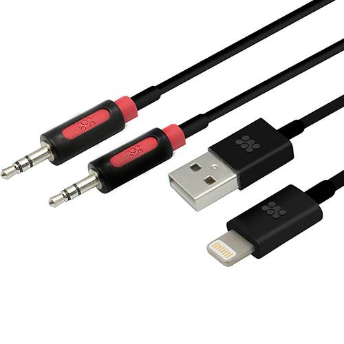 Tamanhos, Medidas e Dimensões do produto Kit Cabo de Áudio + Cabo USB Lightning Preto - Promate