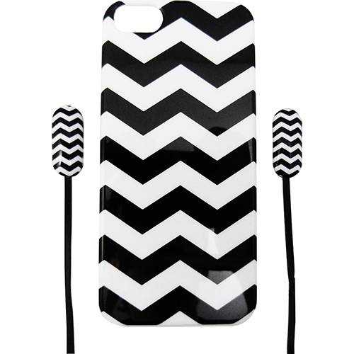 Tamanhos, Medidas e Dimensões do produto Kit Capa Iphone 5 com Fone Intra-Auricular Chevron Black - Merkury