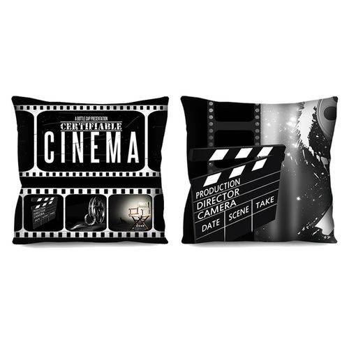 Tamanhos, Medidas e Dimensões do produto Kit 2 Capas de Almofada Cinema Claquete Retrô 42cm para Sofá ou Cama R3
