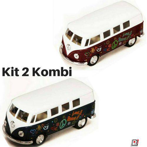 Tamanhos, Medidas e Dimensões do produto Kit 2 Carrinho de Coleção Antigo Volkswagen Kombi / Perua / Combi Ano 1962 Ferro Vintage Escala 1/32
