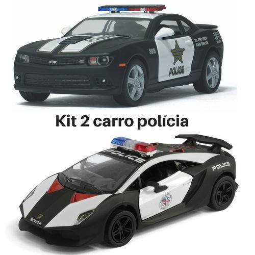 Tamanhos, Medidas e Dimensões do produto Kit 2 Carrinho de Coleção Camaro + Lamborghini Policia Kinsmart 1/38