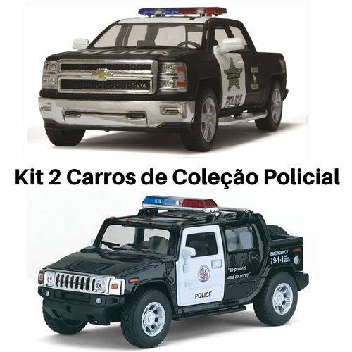 Tamanhos, Medidas e Dimensões do produto Kit 2 Carros de Coleção Policial Hummer e Silverado Cor Preto Polícia