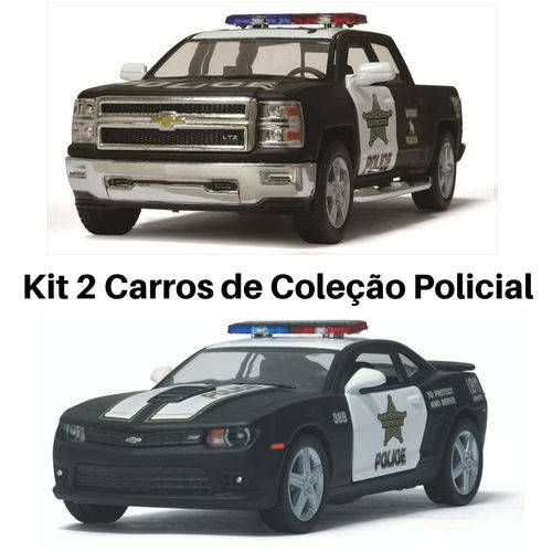 Tamanhos, Medidas e Dimensões do produto Kit 2 Carros de Coleção Viatura Policial / Polícia Camaro e Silverado Cor Preto
