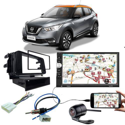 Tamanhos, Medidas e Dimensões do produto Kit Central Multimídia Mp5 Voolt C/ Câmera de Ré + Moldura + Chicotes Nissan Kicks 2016 em Diante