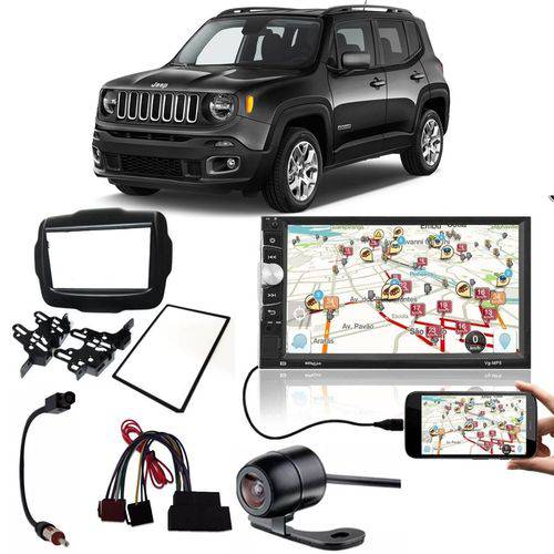 Tamanhos, Medidas e Dimensões do produto Kit Central Multimídia MP5 Voolt C/ Câmera de Ré + Moldura e Chicotes Jeep Renegade PCD Até 2017