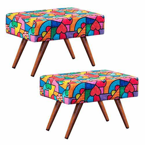 Tamanhos, Medidas e Dimensões do produto Kit com 02 Poltronas Puff Bancos Charme Pé Palito Suede Romero Britto