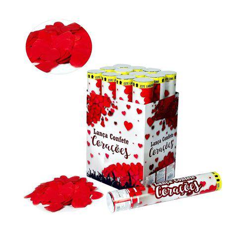 Tamanhos, Medidas e Dimensões do produto Kit com 12 Lança Confetes de Coração de Papel Vermelho 30 Cm