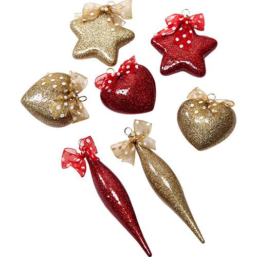 Tamanhos, Medidas e Dimensões do produto Kit com 24 Enfeites Natalinos Vermelho e Dourado - Christmas Traditions