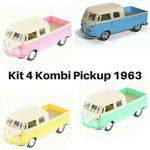 Tamanhos, Medidas e Dimensões do produto Kit com 4 Miniatura Carro de Coleção Volkswagen Kombi / Combi Pickup Cabine Dupla Escala 1/34 Kinsmart