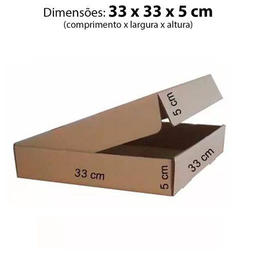Tamanhos, Medidas e Dimensões do produto Kit com 25 Caixas de Papelão 33 X 33 X 5 Cm para Correios e Transporte de Encomendas
