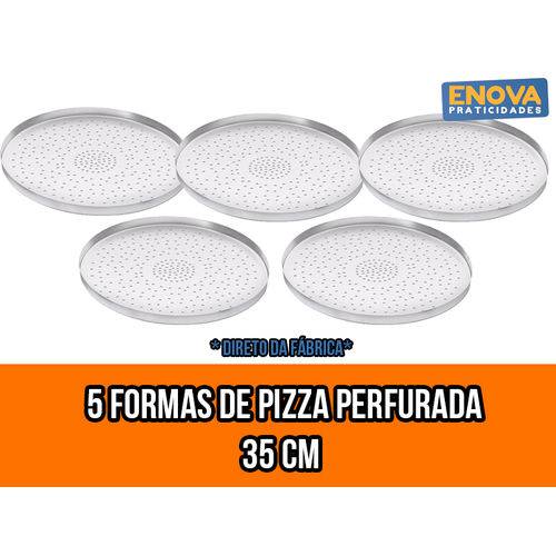 Tamanhos, Medidas e Dimensões do produto KIT com 5 Forma de Pizza Perfurada 35 Cm em Alumínio Sua Pizza Mais Crocante