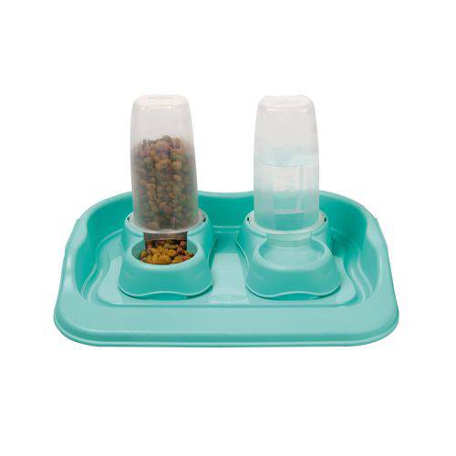 Tamanhos, Medidas e Dimensões do produto Kit Comedouro e Bebedouro Flex Gourmet com Bandeja - Plast Pet - Azul Tiffany
