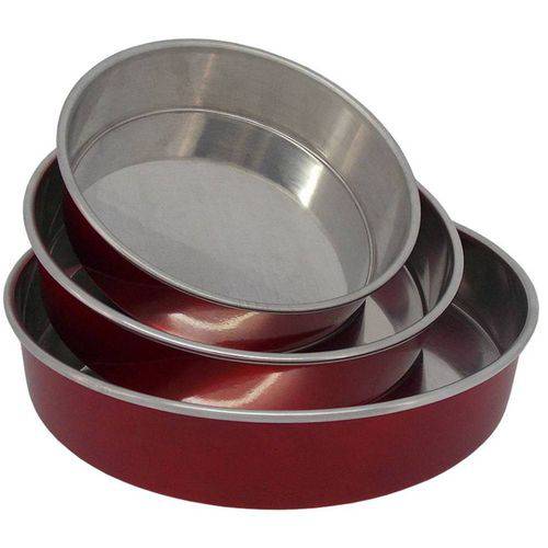Tamanhos, Medidas e Dimensões do produto Kit Conjunto / Forma de 3 Assadeiras de Alumínio Redonda Vermelho Verniz