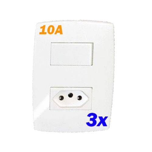 Tamanhos, Medidas e Dimensões do produto Kit 3 Conjuntos Interruptor Simples + Tomada 10a - Blux Linha Home
