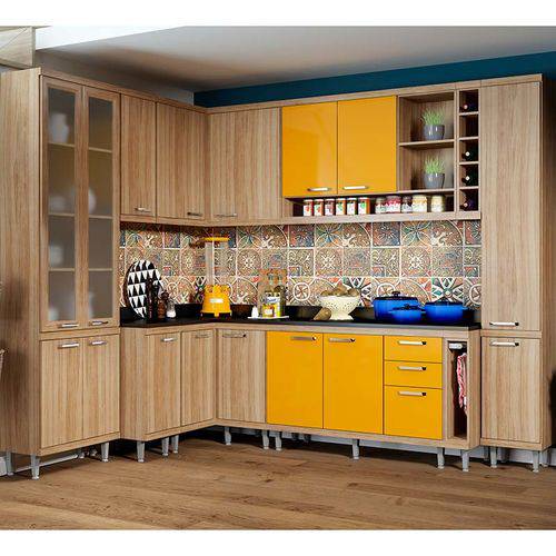 Tamanhos, Medidas e Dimensões do produto Kit Cozinha 11 Módulos com Tampo 5805-s3t - Sicília - Multimóveis - Argila / Amarelo