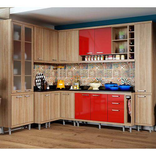 Tamanhos, Medidas e Dimensões do produto Kit Cozinha 11 Módulos com Tampo 5805-s3t - Sicília - Multimóveis - Argila / Vermelho