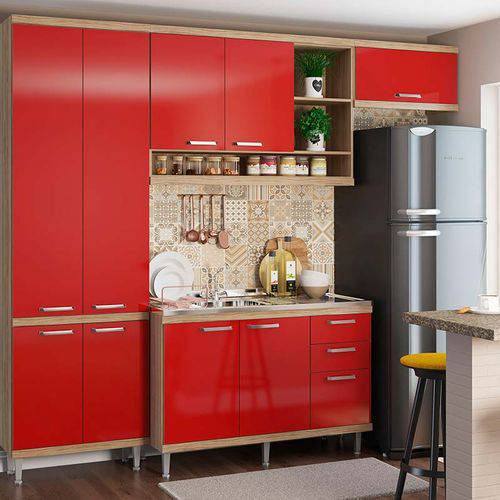 Tamanhos, Medidas e Dimensões do produto Kit Cozinha 4 Módulos 5840-s20- Sicília - Multimóveis - Argila / Vermelho