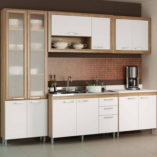 Tamanhos, Medidas e Dimensões do produto Kit Cozinha 5 Módulos 5710-t6 com Vidro - Toscana - Multimóveis - Argila / Branco / Branco