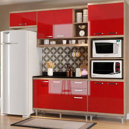 Tamanhos, Medidas e Dimensões do produto Kit Cozinha 5 Módulos com Tampo 5829-s14t - Sicília - Multimóveis - Argila / Vermelho