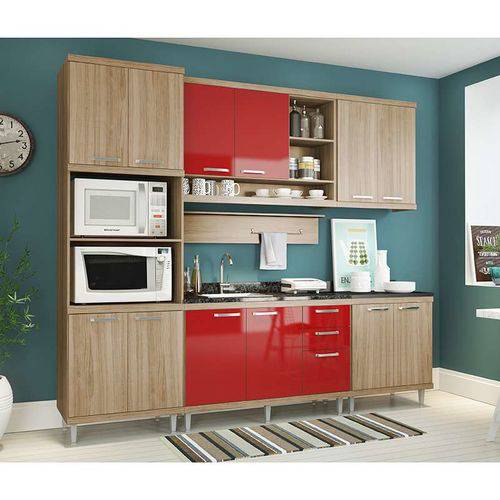 Tamanhos, Medidas e Dimensões do produto Kit Cozinha 6 Módulos 5814-s8 - Sicília - Multimóveis - Argila / Vermelho