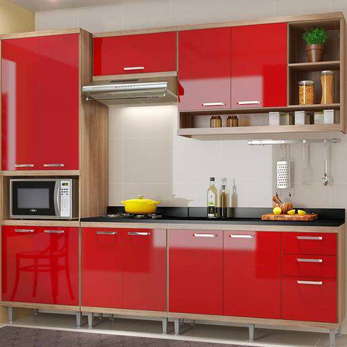 Tamanhos, Medidas e Dimensões do produto Kit Cozinha Sicília C/ Tampo 5809-s5t - Multimóveis - Argila / Vermelho