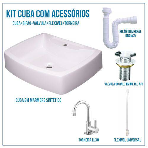 Tamanhos, Medidas e Dimensões do produto Kit Cuba Pia para Banheiro Croy Albani 50 Cm + Válvula 7/8 + Torneira 1/4 + Sifão + Flexível