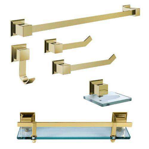 Tamanhos, Medidas e Dimensões do produto Kit de Acessórios para Banheiro 6 Peças em Aço Inox Dourado Ducon Metais Linha Gold GO5001 com Vidro Incolor